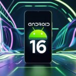 smartphone com o logo do android 16 na tela. Imagem destacada de post